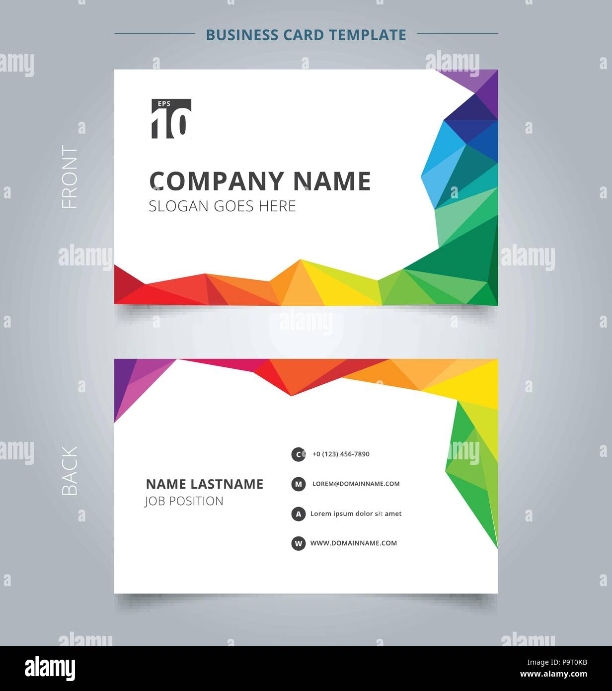 Nome business card template design colorato astratto di basso Stile del poligono su sfondo bianco. Illustrazione Vettoriale Illustrazione Vettoriale