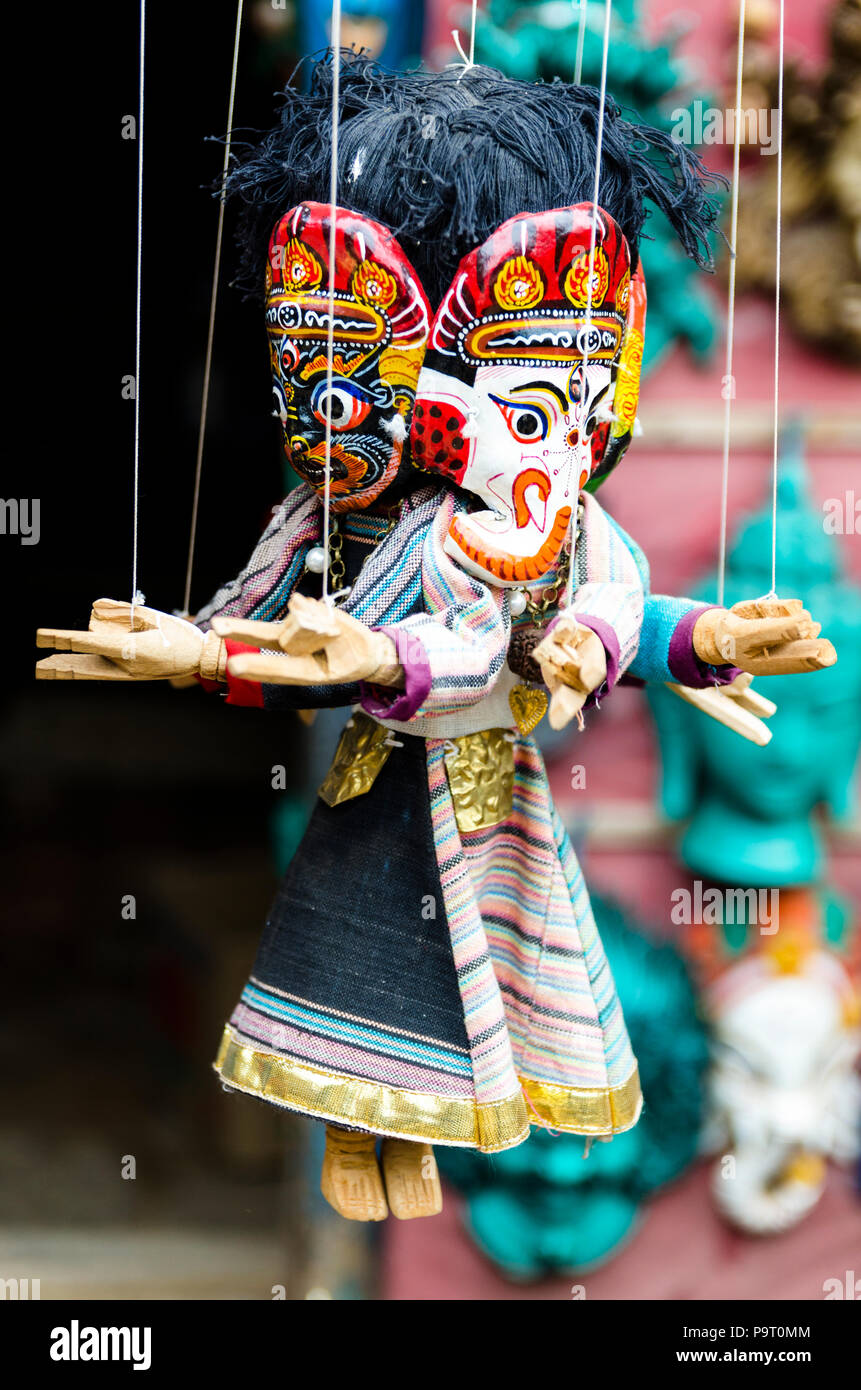 Stringa di legno puppet, Bhaktapur, Nepal Foto Stock