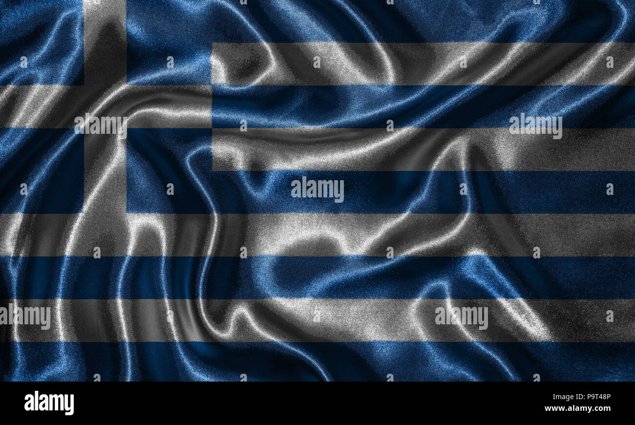 Bandiera della Grecia - Tessuto Bandiera della Grecia paese, lo sfondo e la carta da parati della sventola bandiera da tessile. Foto Stock