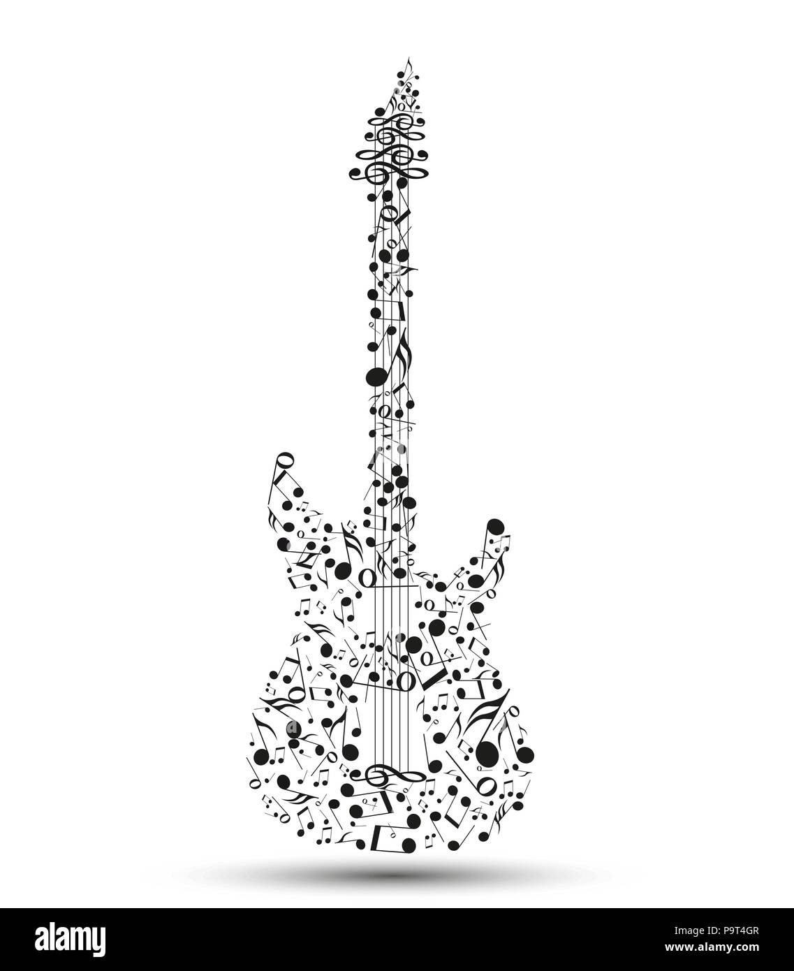 Vettore note musicali nella forma di una chitarra elettrica Immagine e  Vettoriale - Alamy