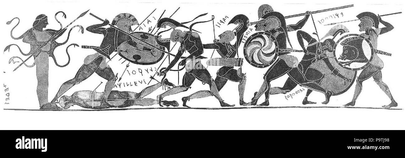 377 DeathOfAchilles Rumpf ChalkidischeVasen Foto Stock