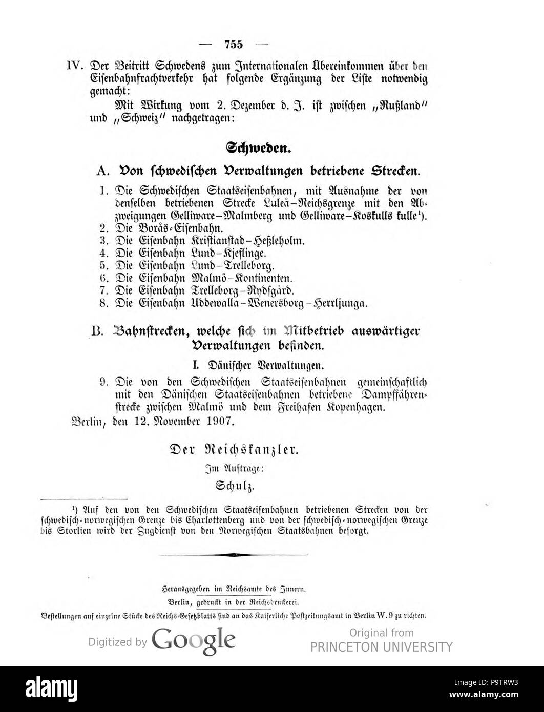 425 Deutsches Reichsgesetzblatt 1907 048 755 Foto Stock