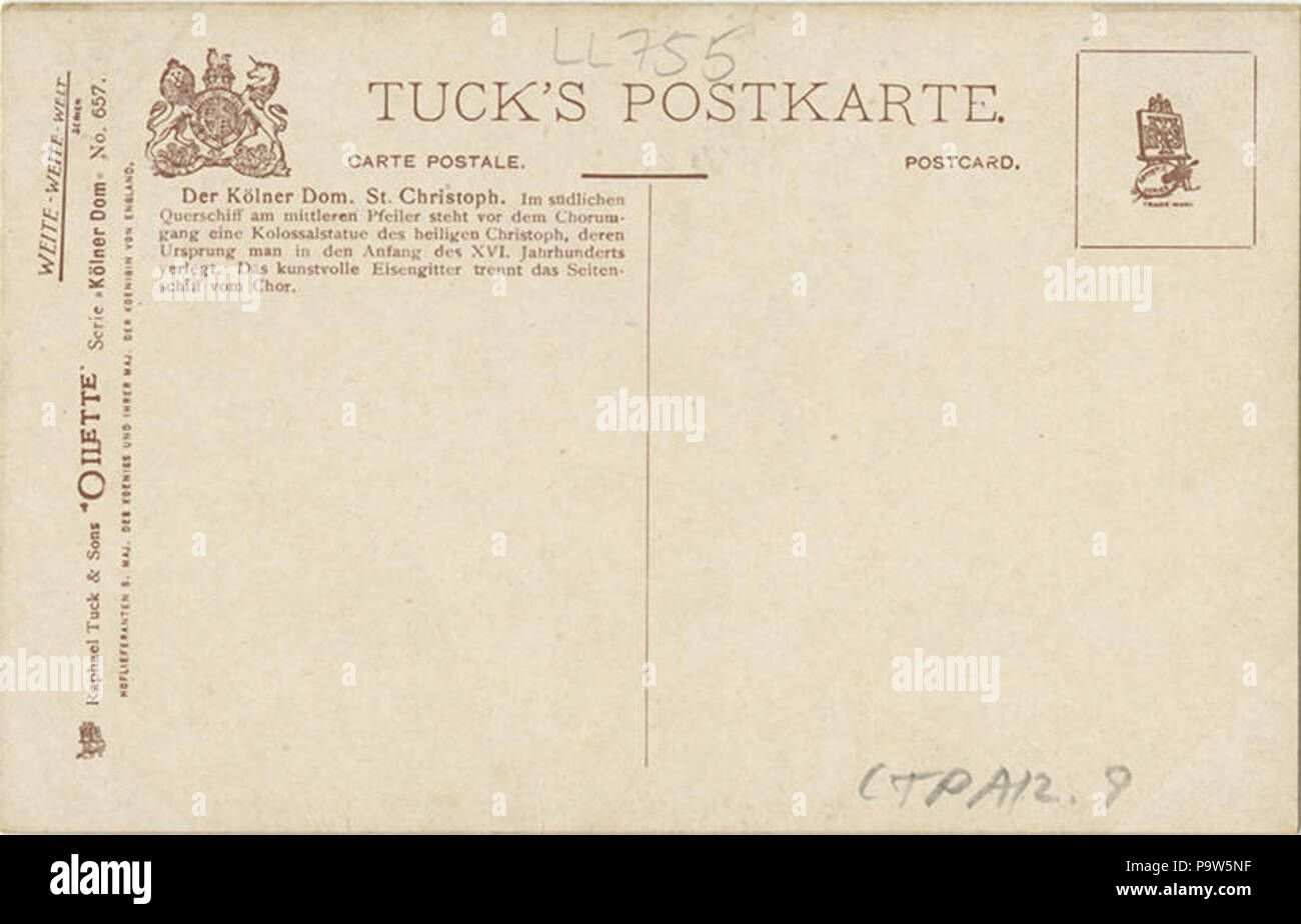 385 Der Kolner Dom, St. Christoph. 657 (BNI 419549) Foto Stock
