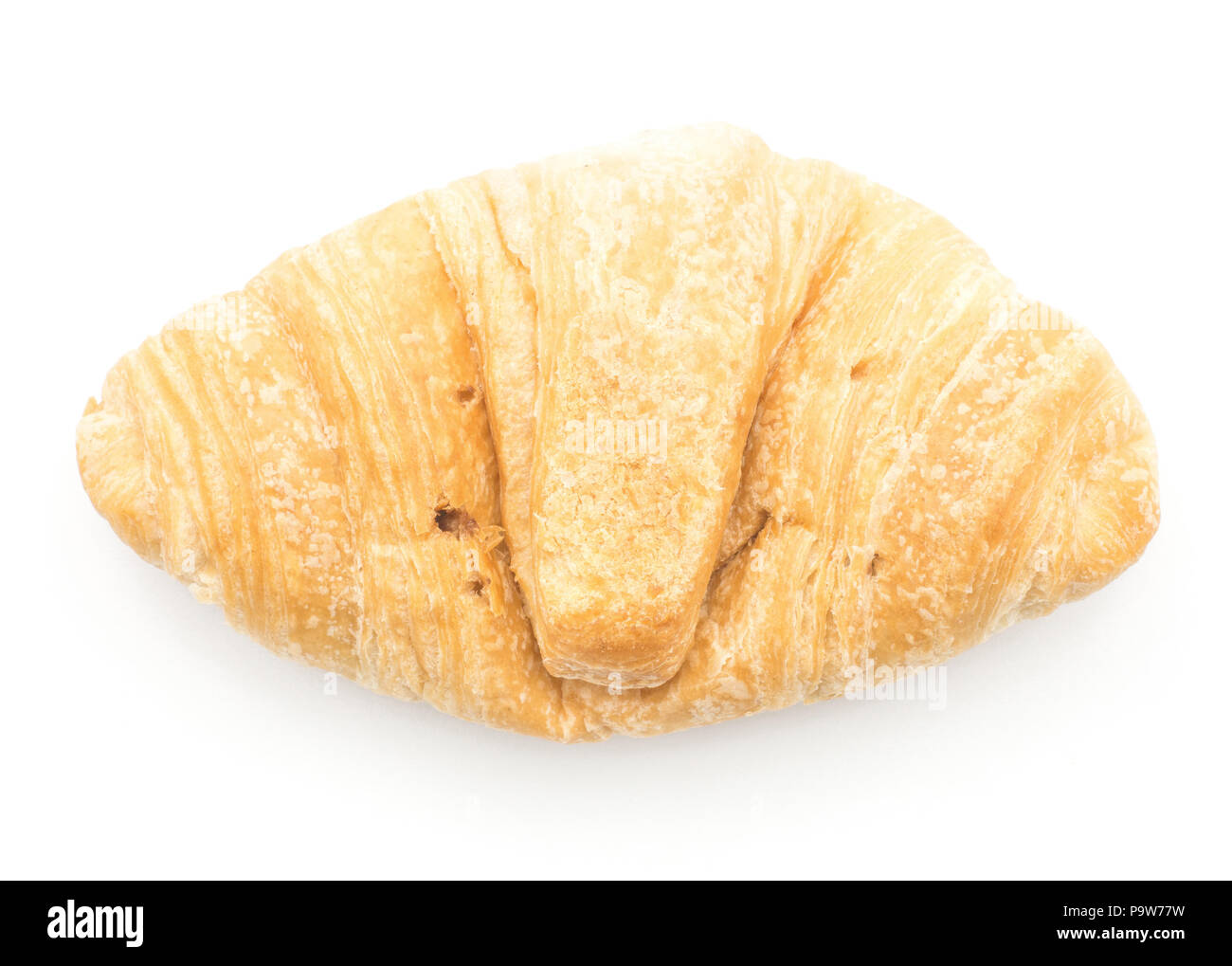 Una cotta croissant o cornetto vista dall'alto isolato su sfondo bianco Foto Stock