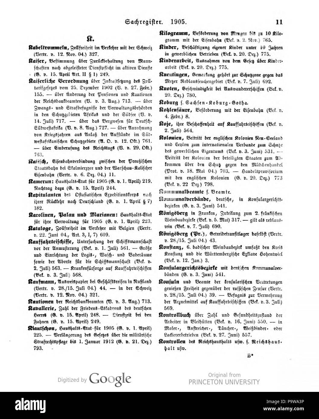 416 Deutsches Reichsgesetzblatt 1905 999 011 Foto Stock