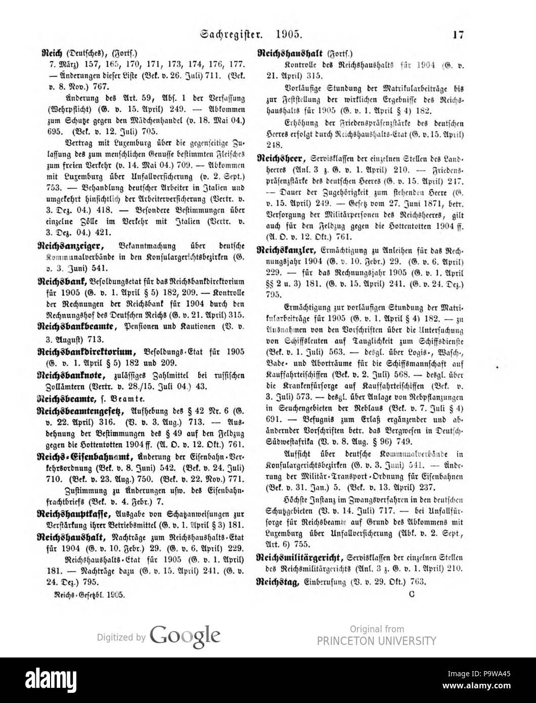 416 Deutsches Reichsgesetzblatt 1905 999 017 Foto Stock