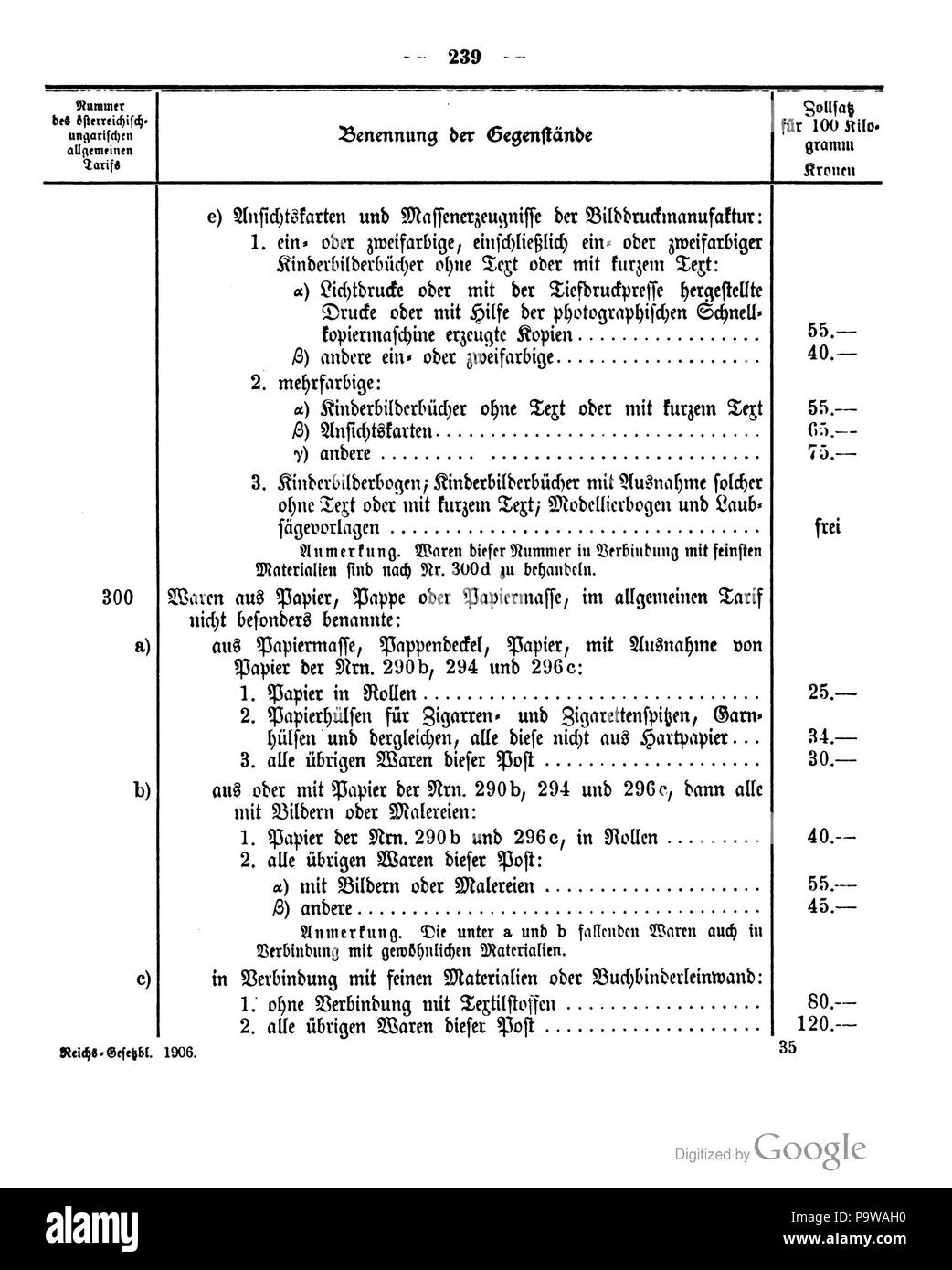 417 Deutsches Reichsgesetzblatt 1906 007 239 Foto Stock