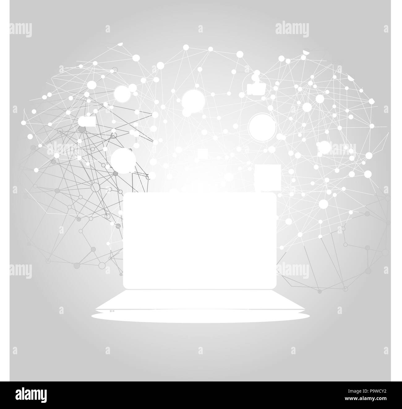 Collegamenti astratti e di protezione dei dati personali Concept Design con computer laptop e dispositivi mobili wireless, trasparente mesh geometriche - Illustrazione in formato vettoriale modificabile Illustrazione Vettoriale