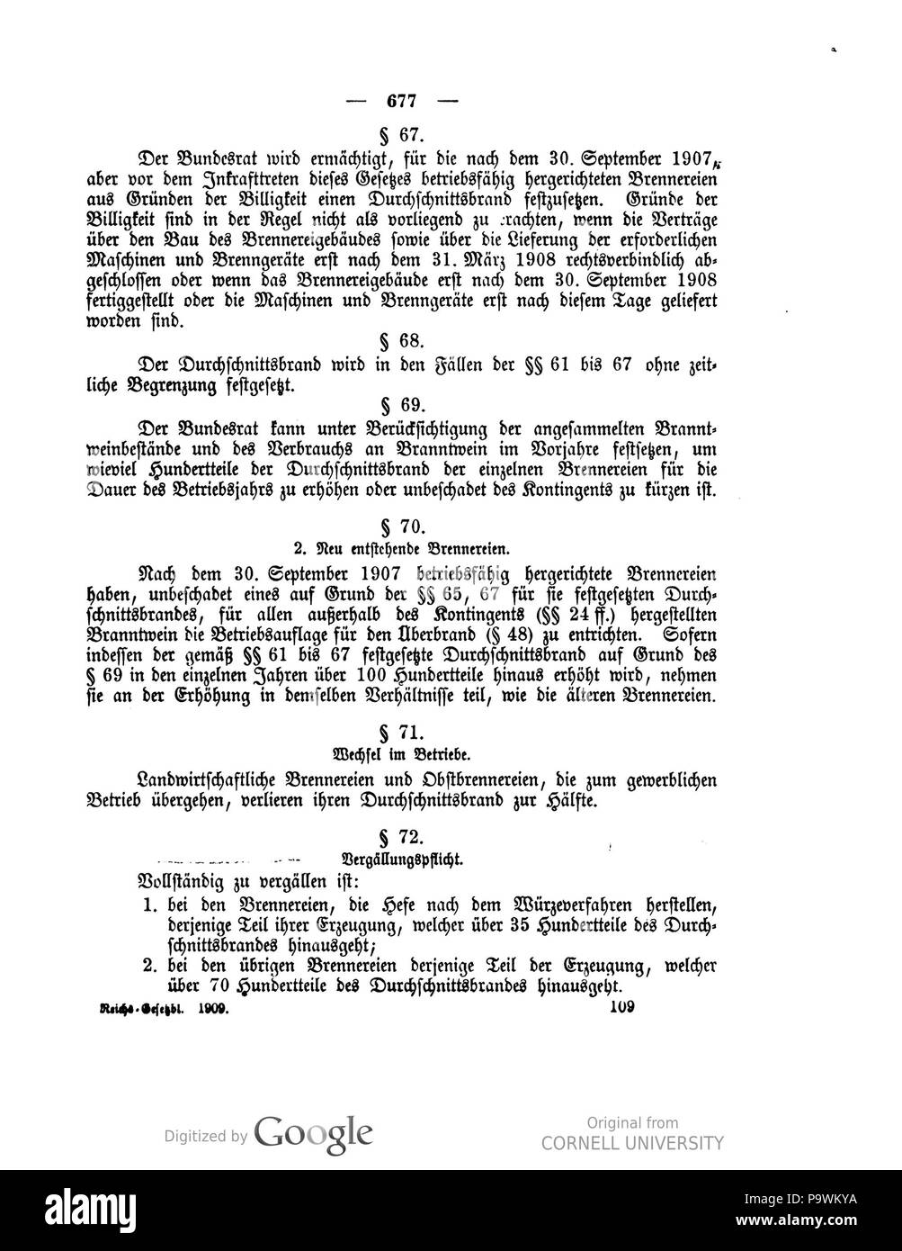 433 Deutsches Reichsgesetzblatt 1909 039 0677 Foto Stock