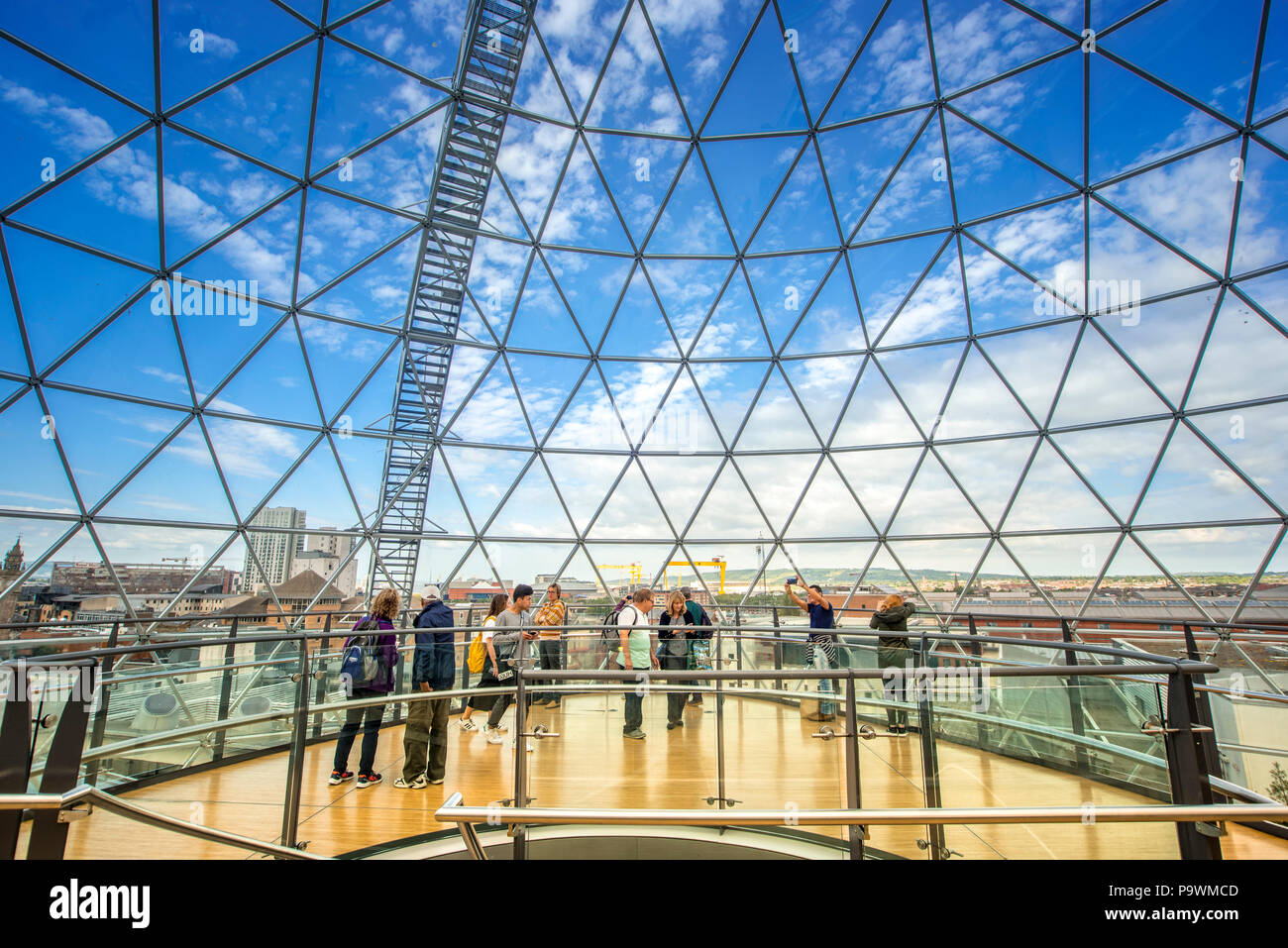 Vista dalla cupola di Panorama, Victoria Square Shopping Centre, Belfast Antrim, Irlanda del Nord, Regno Unito Foto Stock