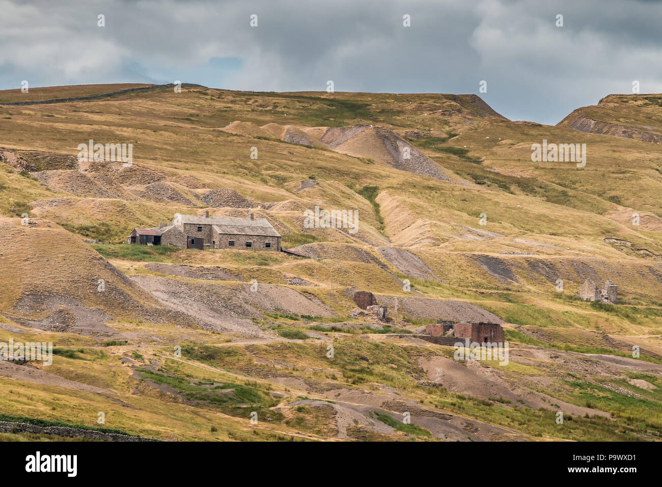 I resti della chiusa Coldberry miniera di piombo, vicino a Middleton in Teesdale, North Pennines AONB, REGNO UNITO Foto Stock