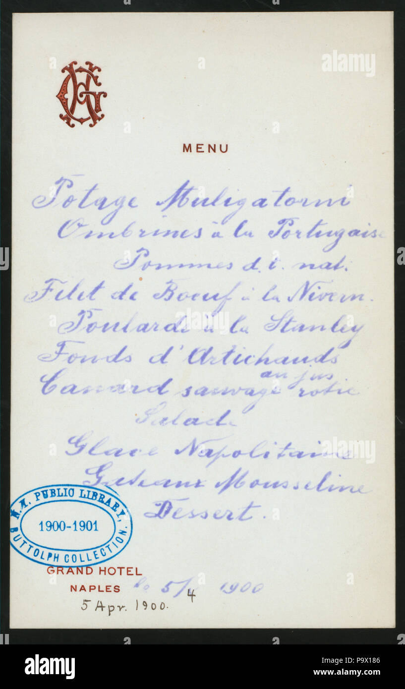 540 LA CENA (detenute da) GRAND HOTEL (a) "Napoli, Italia" (stranieri;) (NYPL ADE-273396-466811) Foto Stock