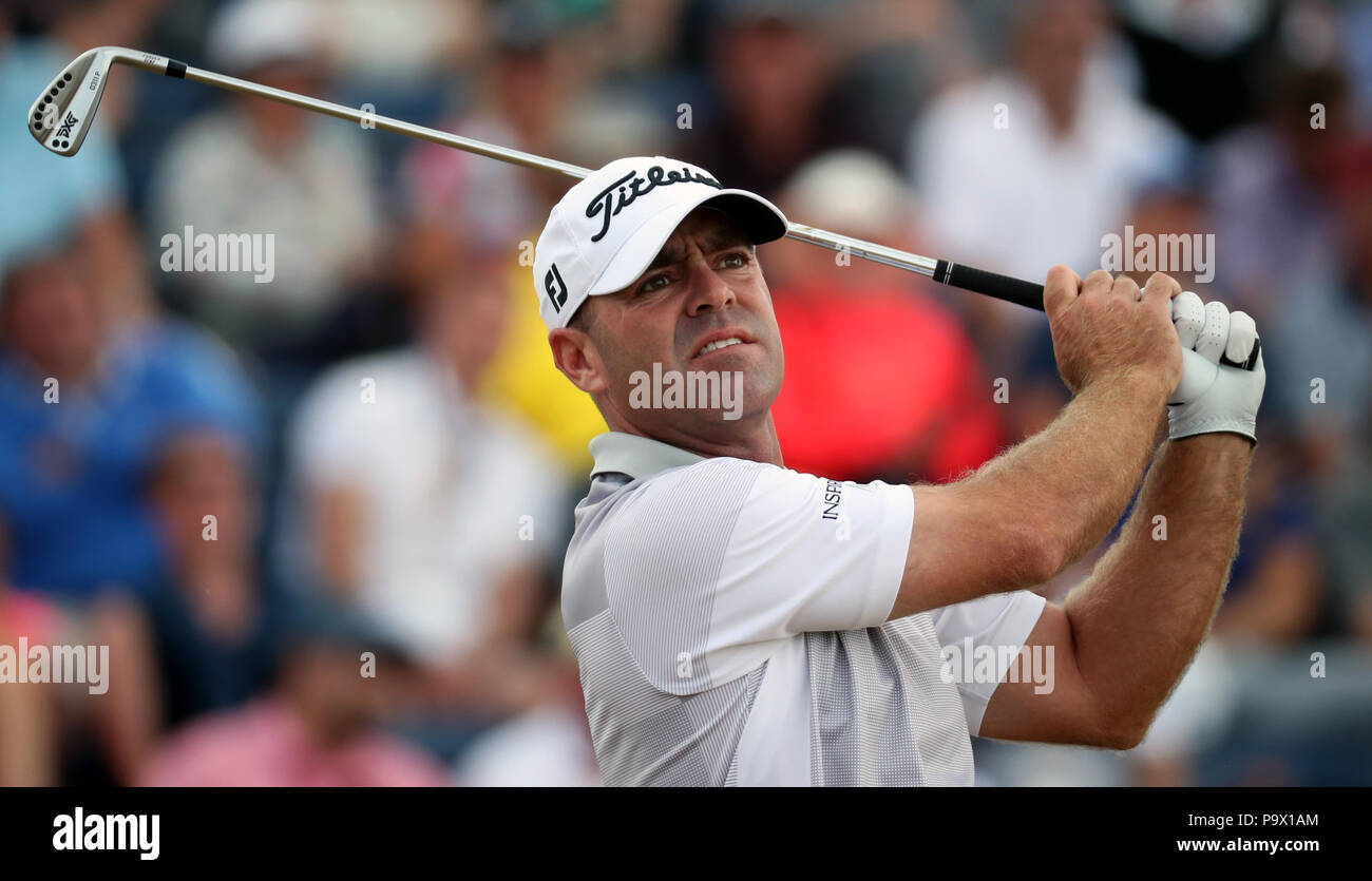 Gli Stati Uniti Ryan Armor si staccano il 3° giorno durante il primo dell'Open Championship 2018 a Carnoustie Golf Links, Angus. PREMERE ASSOCIAZIONE foto. Data immagine: Giovedì 19 luglio 2018. Vedi PA storia GOLF Open. Il credito fotografico dovrebbe essere: Jane Barlow/PA Wire. Foto Stock