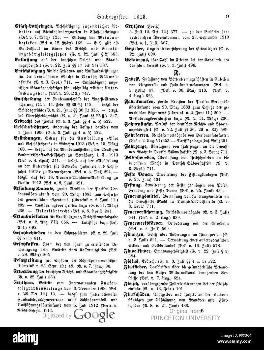 455 Deutsches Reichsgesetzblatt 1913 999 009 Foto Stock