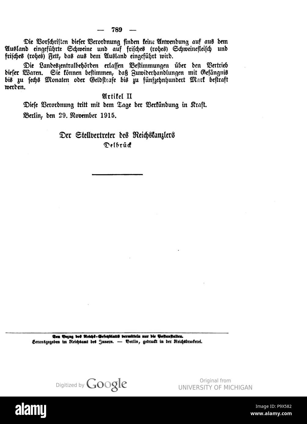 462 Deutsches Reichsgesetzblatt 1915 172 789 Foto Stock