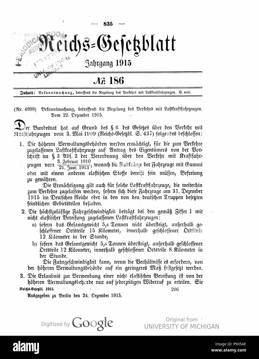 462 Deutsches Reichsgesetzblatt 1915 186 835 Foto Stock