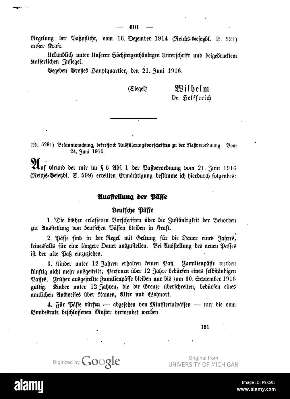 466 Deutsches Reichsgesetzblatt 1916 143 0601 Foto Stock