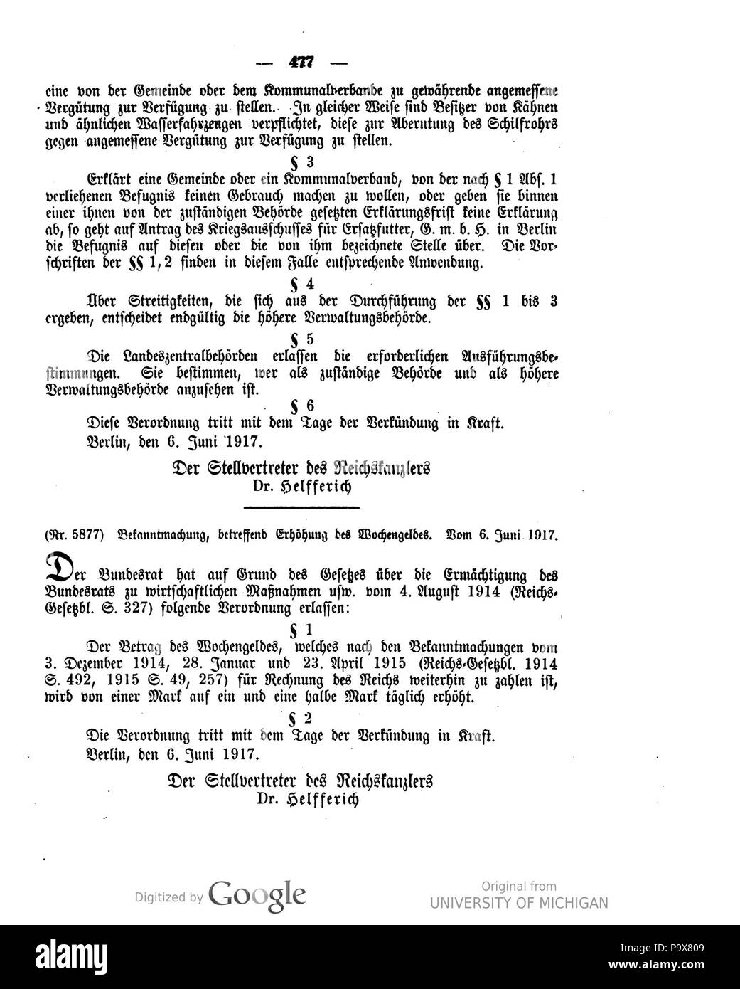 473 Deutsches Reichsgesetzblatt 1917 107 0477 Foto Stock