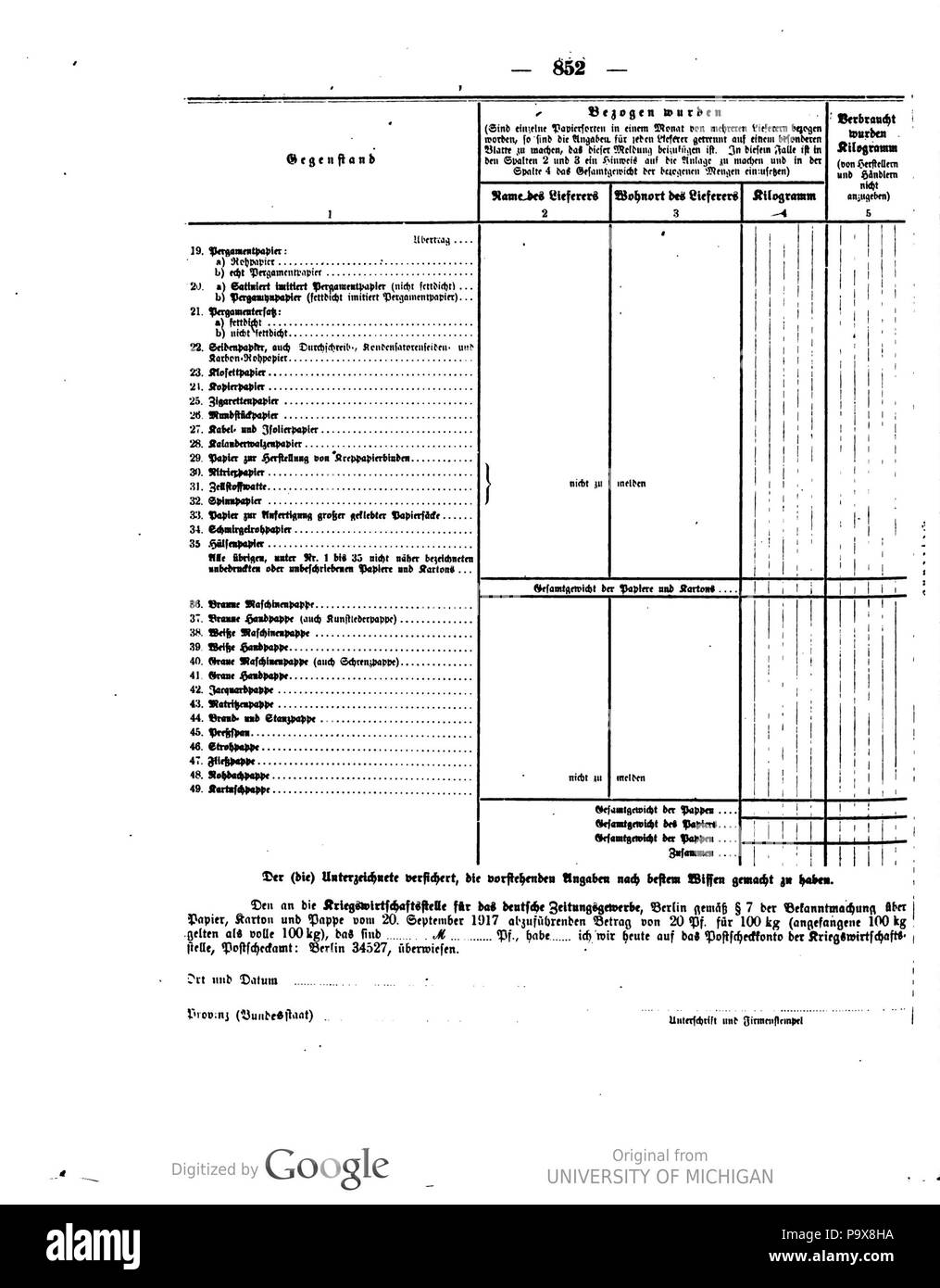 475 Deutsches Reichsgesetzblatt 1917 165 0852 Foto Stock