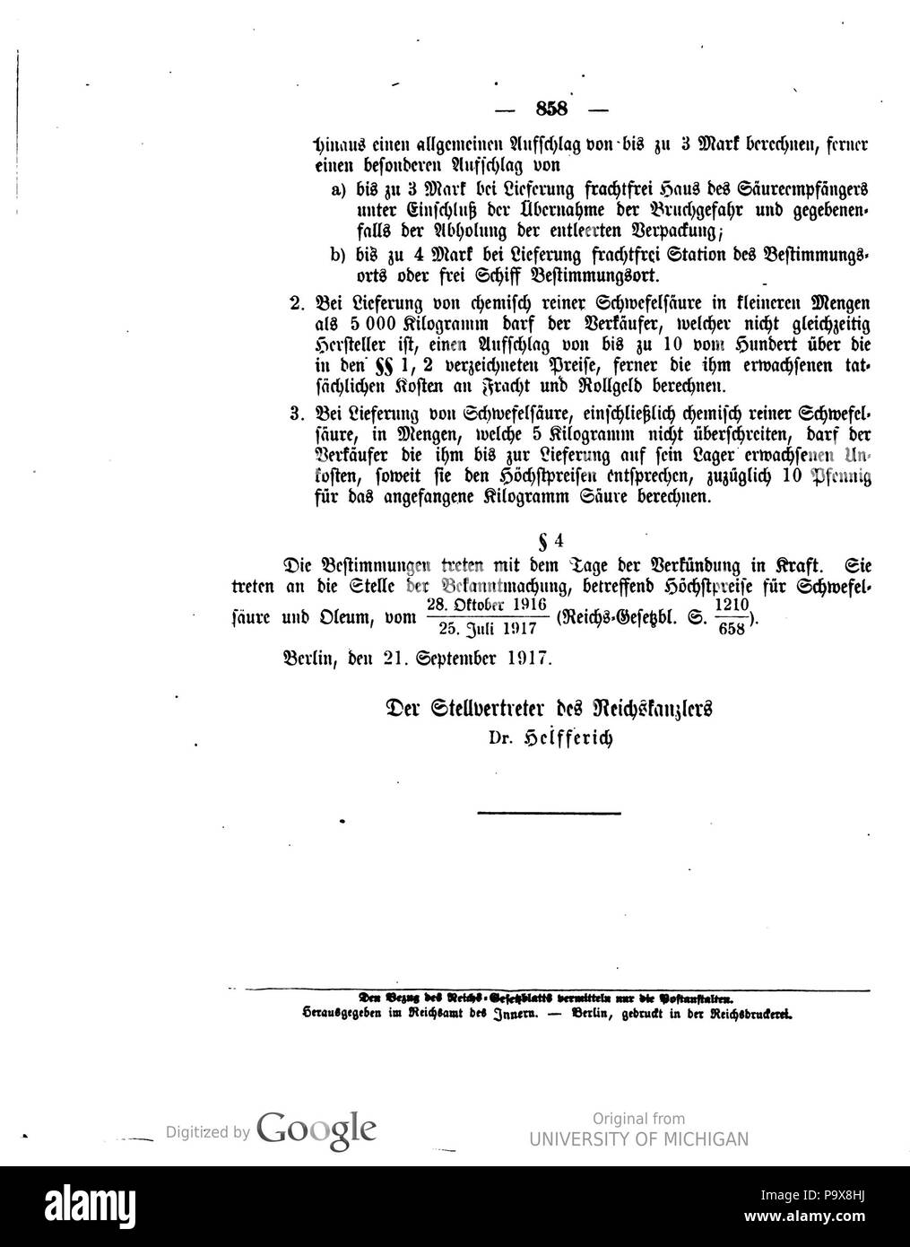 475 Deutsches Reichsgesetzblatt 1917 166 0856 Foto Stock