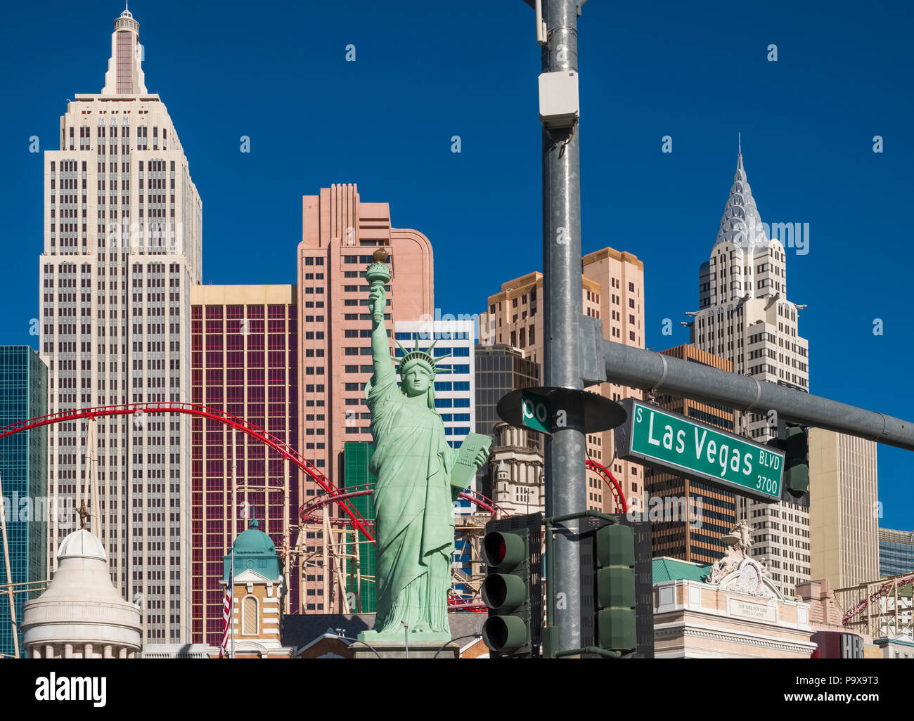 Las Vegas Strip, il New York New York Hotel and Casino in Las Vegas Boulevard, Nevada, STATI UNITI D'AMERICA Foto Stock