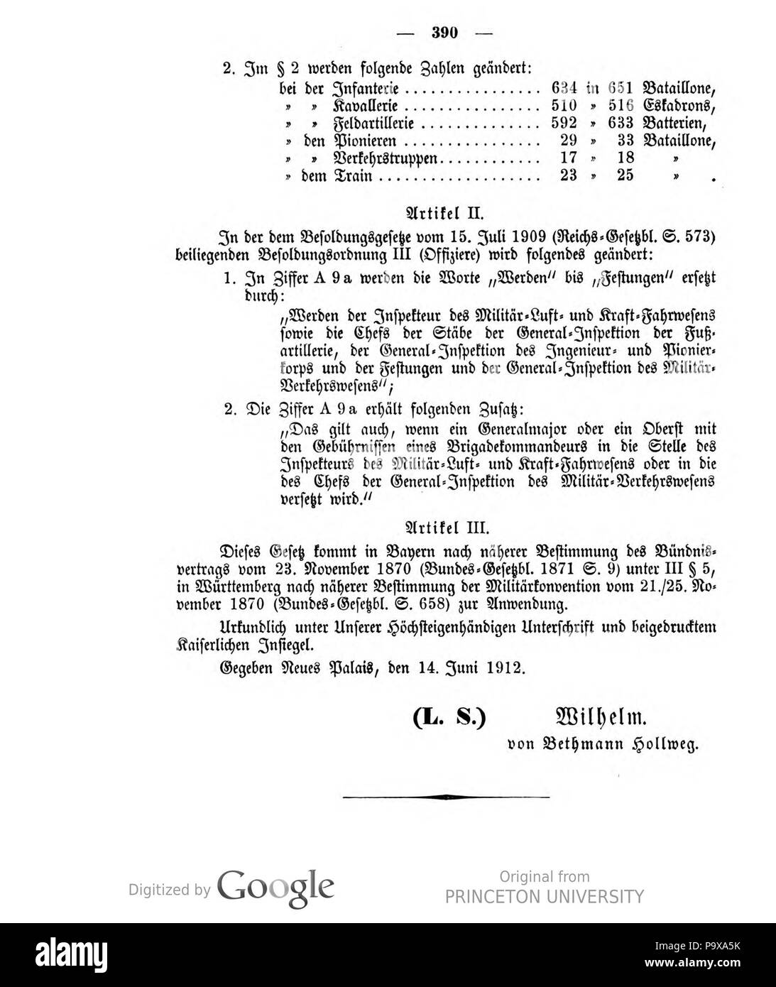 449 Deutsches Reichsgesetzblatt 1912 036 390 Foto Stock