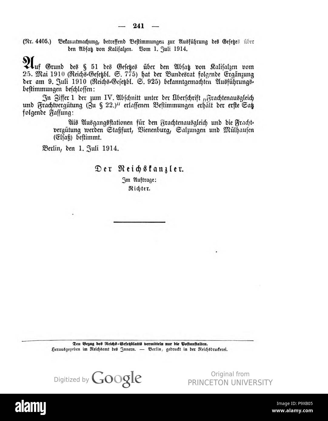 456 Deutsches Reichsgesetzblatt 1914 040 241 Foto Stock