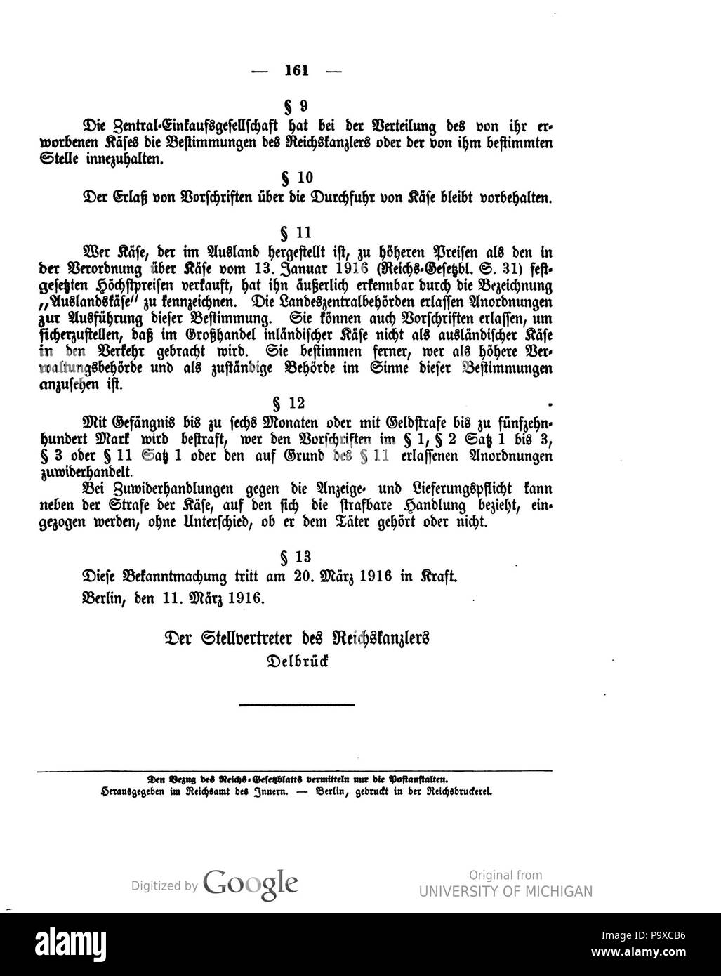 463 Deutsches Reichsgesetzblatt 1916 045 0161 Foto Stock