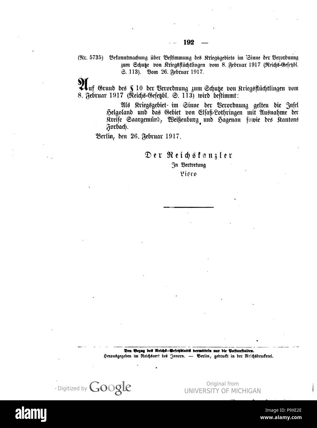 472 Deutsches Reichsgesetzblatt 1917 038 0192 Foto Stock