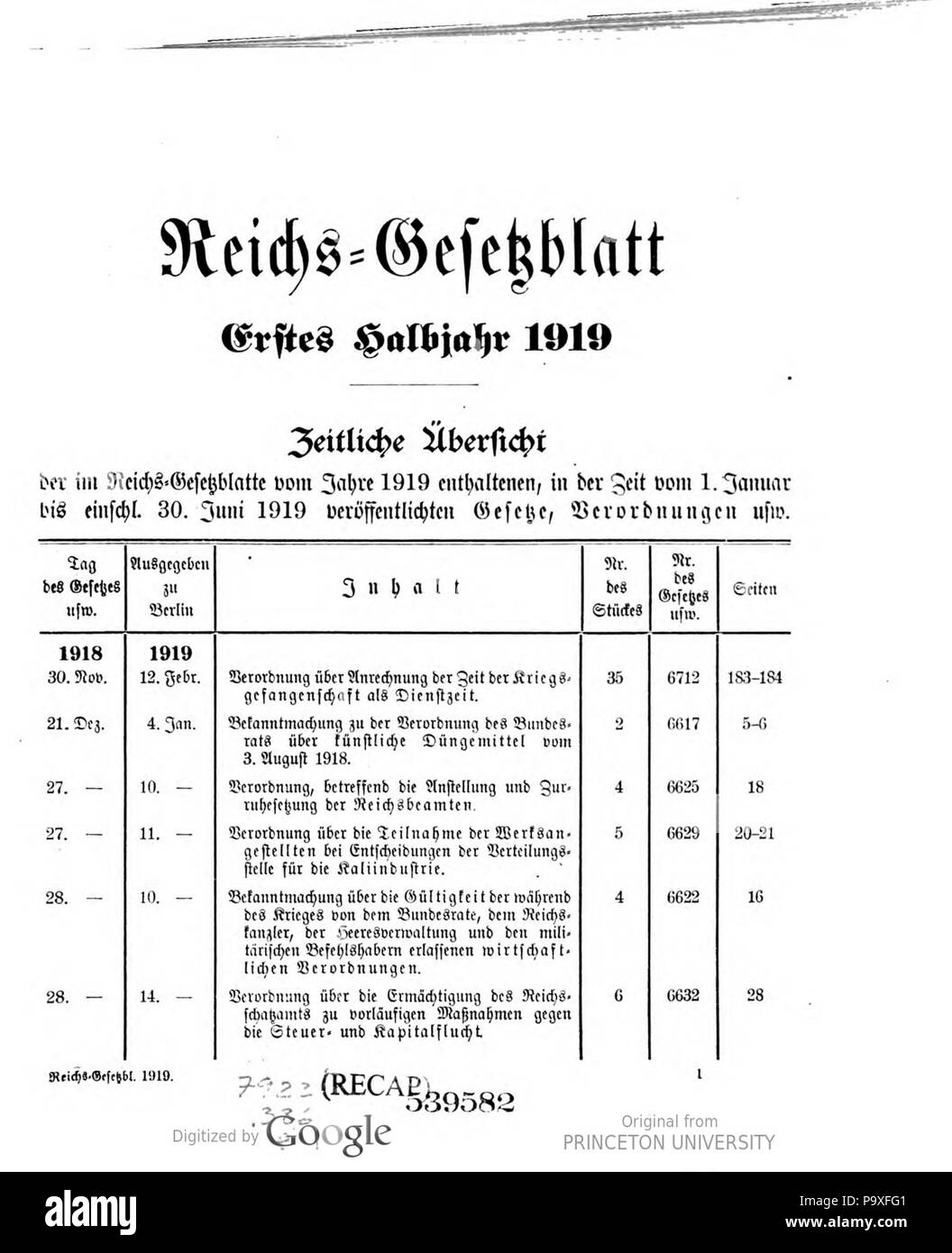 486 Deutsches Reichsgesetzblatt 1919 000 0003 Foto Stock