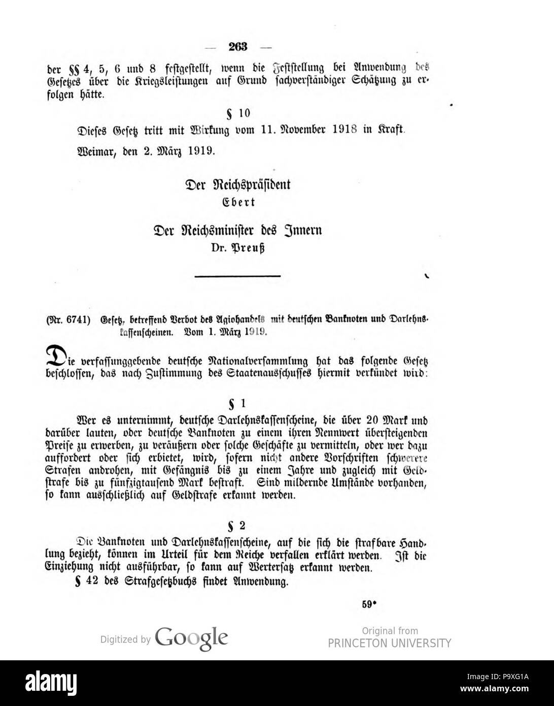 487 Deutsches Reichsgesetzblatt 1919 052 0263 Foto Stock