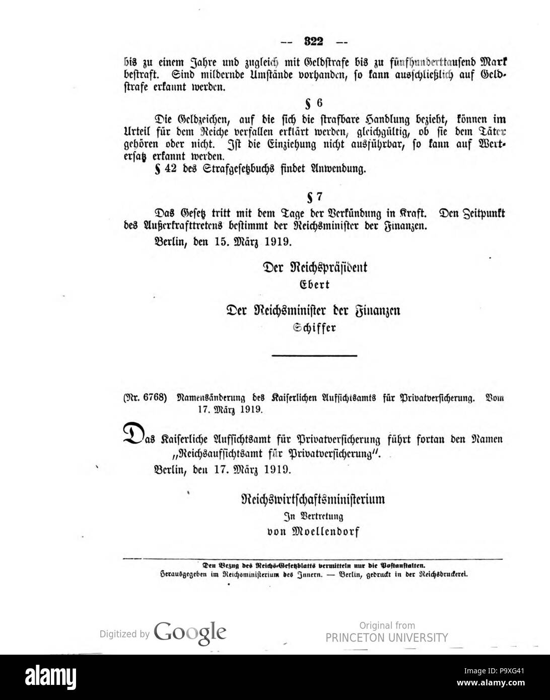 488 Deutsches Reichsgesetzblatt 1919 062 0322 Foto Stock
