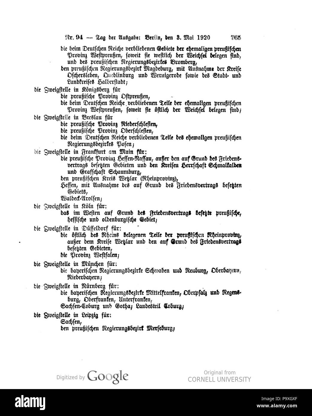 502 Deutsches Reichsgesetzblatt 1920 094 0765 Foto Stock