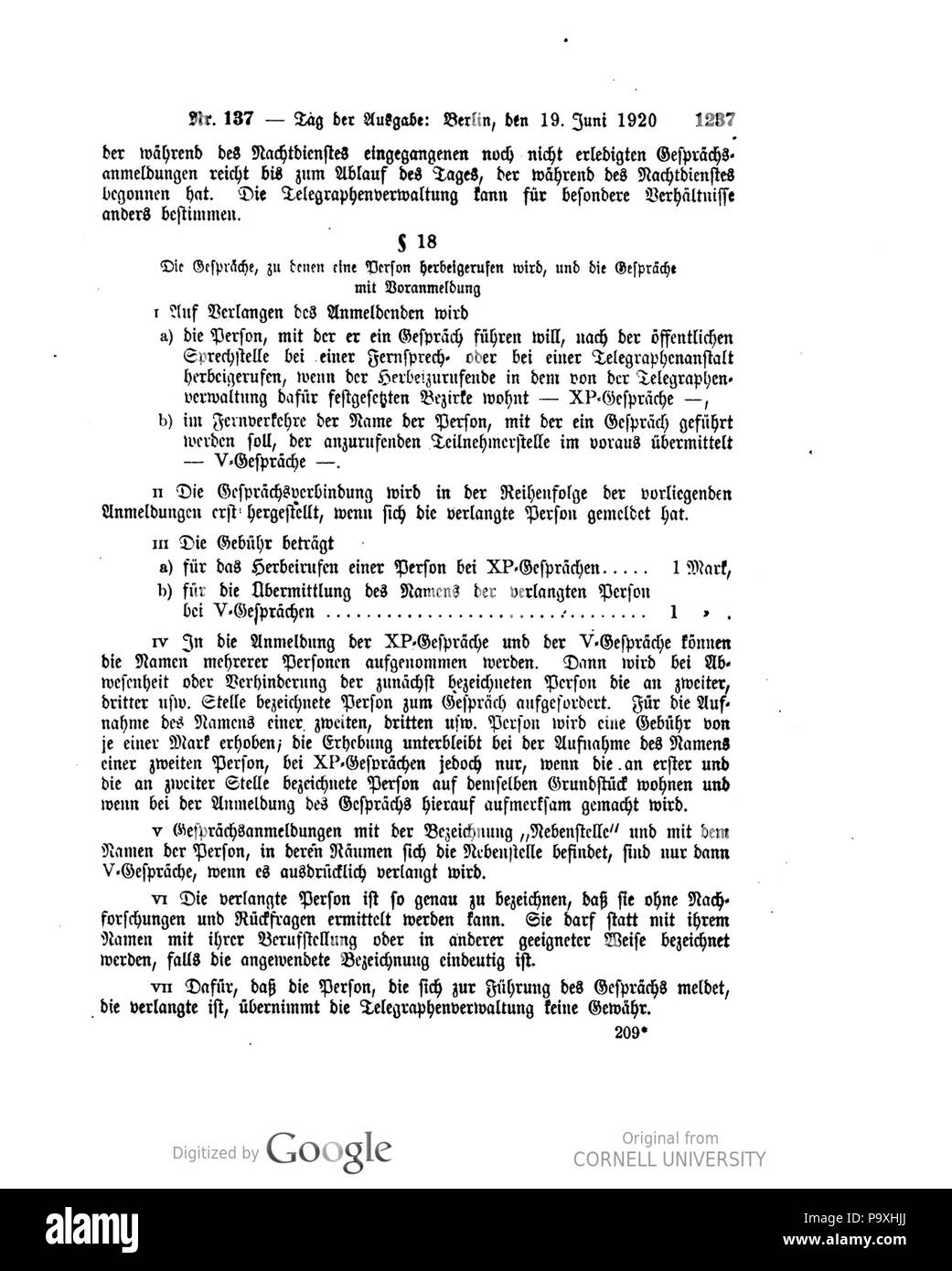 505 Deutsches Reichsgesetzblatt 1920 137 1237 Foto Stock