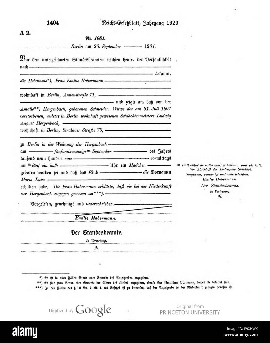 505 Deutsches Reichsgesetzblatt 1920 148 1404 Foto Stock