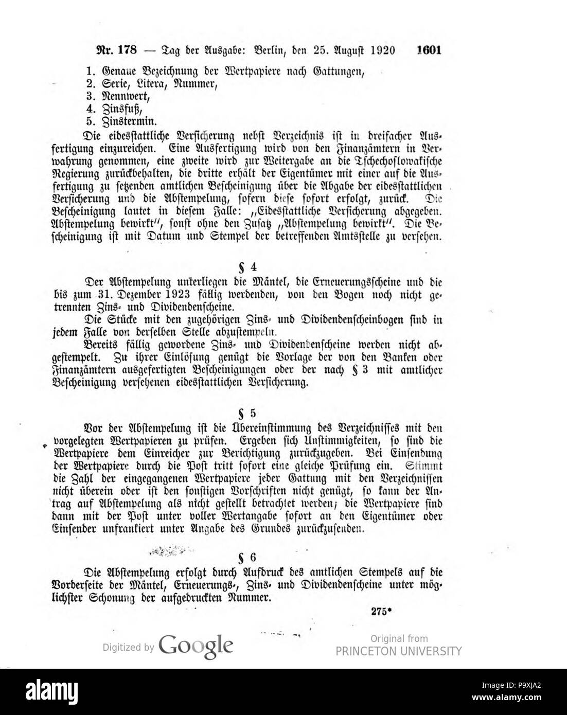 506 Deutsches Reichsgesetzblatt 1920 178 1601 Foto Stock