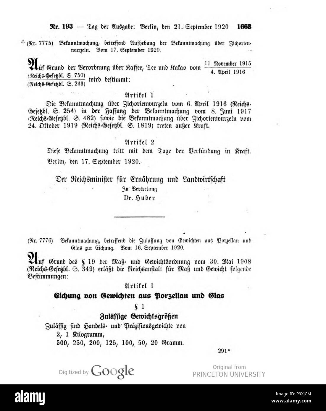 507 Deutsches Reichsgesetzblatt 1920 193 1663 Foto Stock