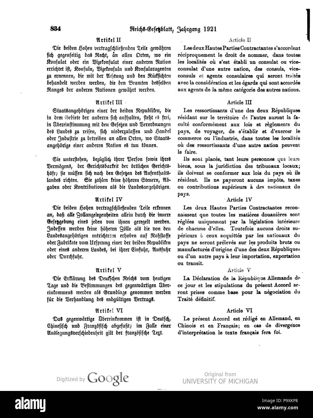 515 Deutsches Reichsgesetzblatt 1921 071 0834 Foto Stock