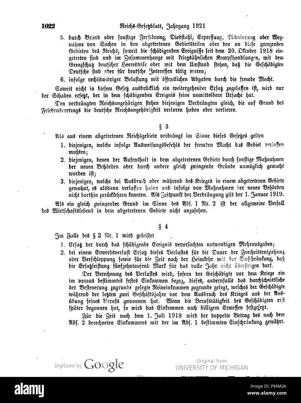 516 Deutsches Reichsgesetzblatt 1921 082 1022 Foto Stock