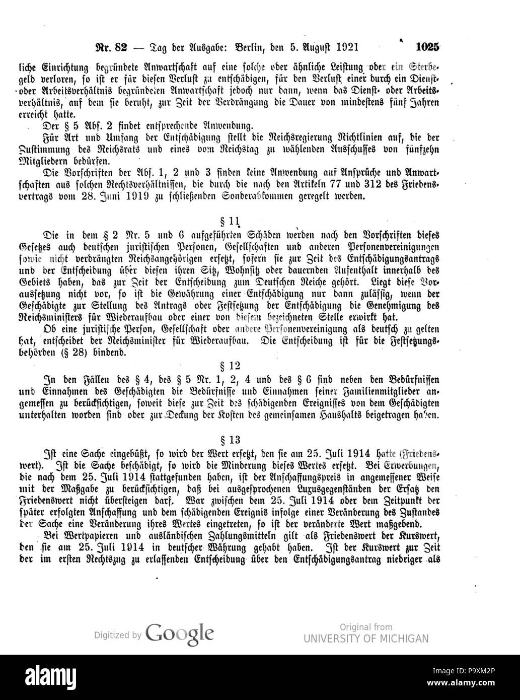 516 Deutsches Reichsgesetzblatt 1921 082 1025 Foto Stock
