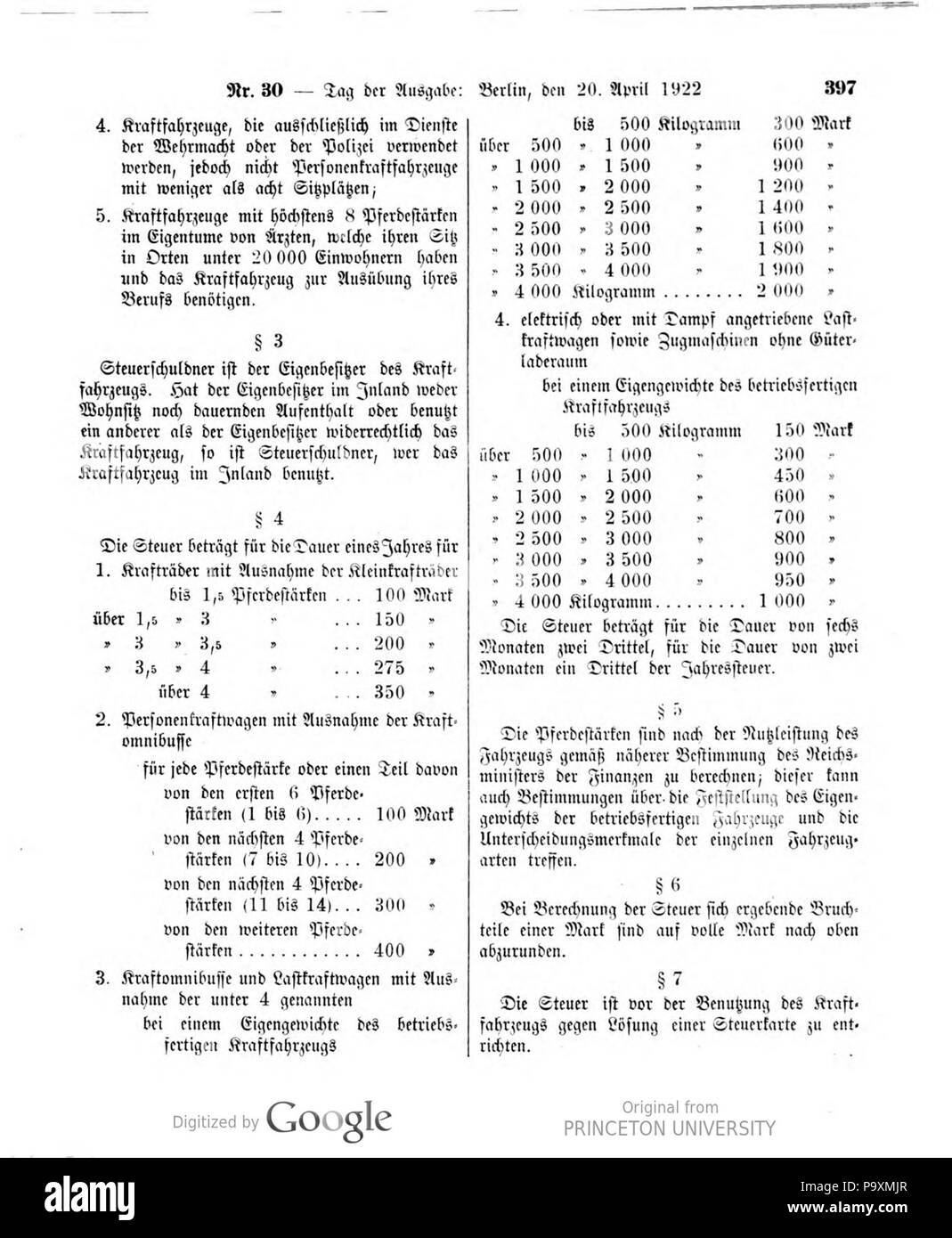 522 Deutsches Reichsgesetzblatt 22T1 030 0397 Foto Stock