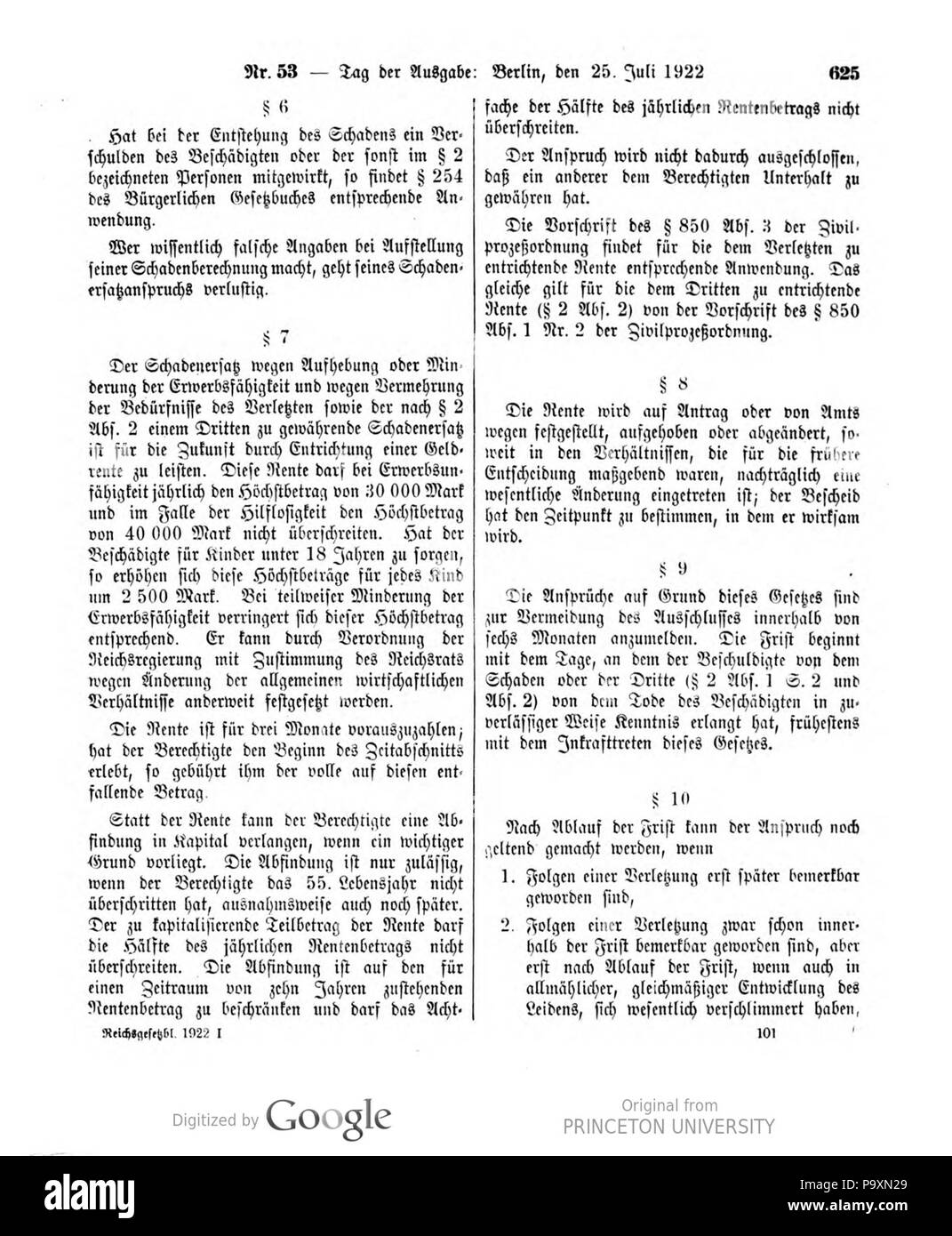 523 Deutsches Reichsgesetzblatt 22T1 053 0625 Foto Stock