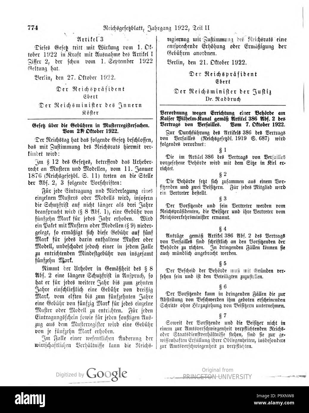 529 Deutsches Reichsgesetzblatt 22T2 030 0774 Foto Stock