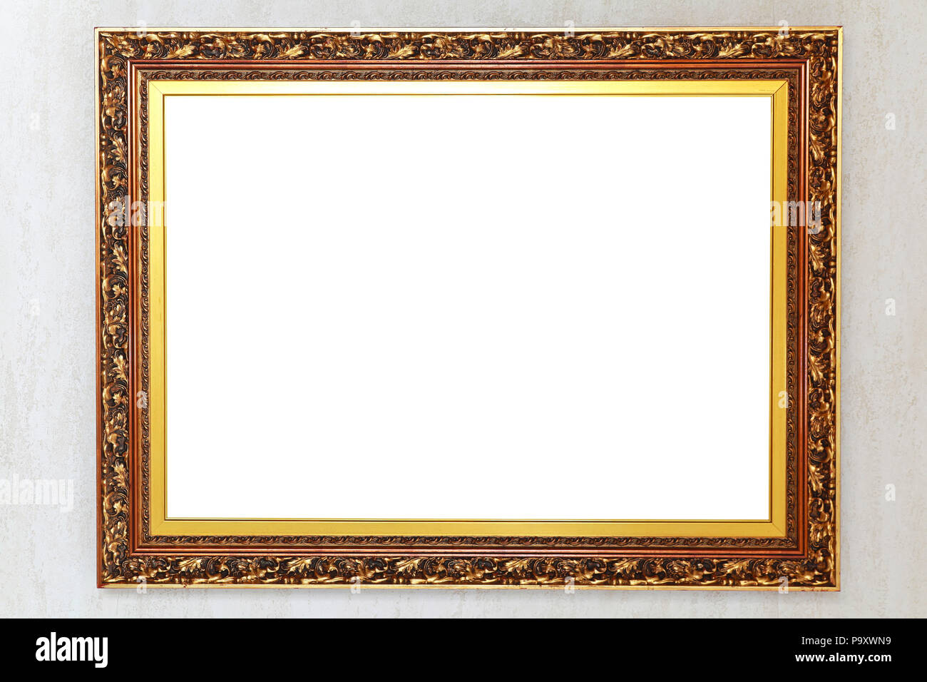 Rustico inciso oro picture frame con spazio vuoto Foto Stock