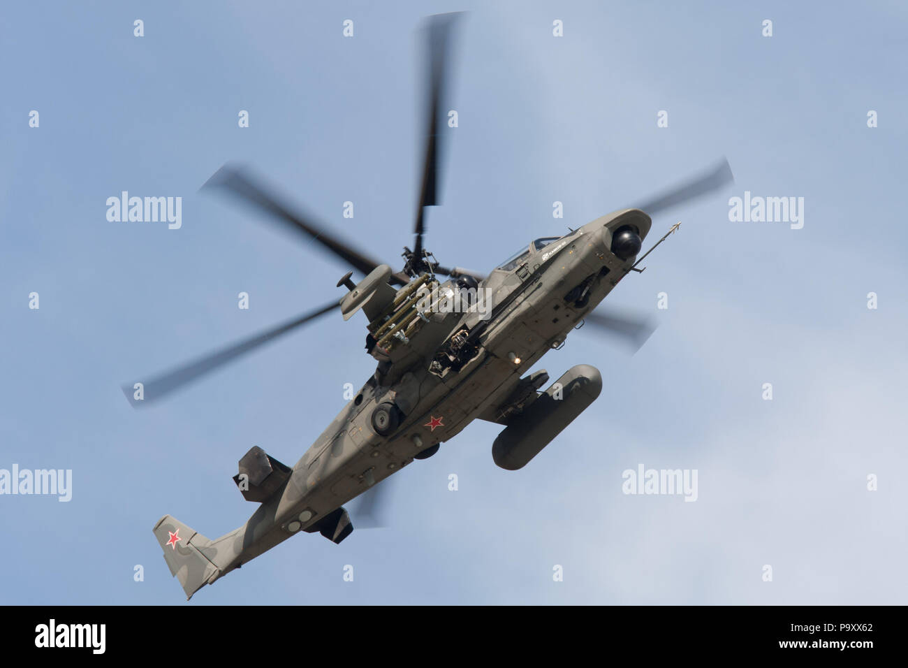 Il Kamov Ka-52 elicottero d'assalto russo di Air Force al MAKS-2009 Airshow internazionale vicino Zhukovsky, Russia. Foto Stock