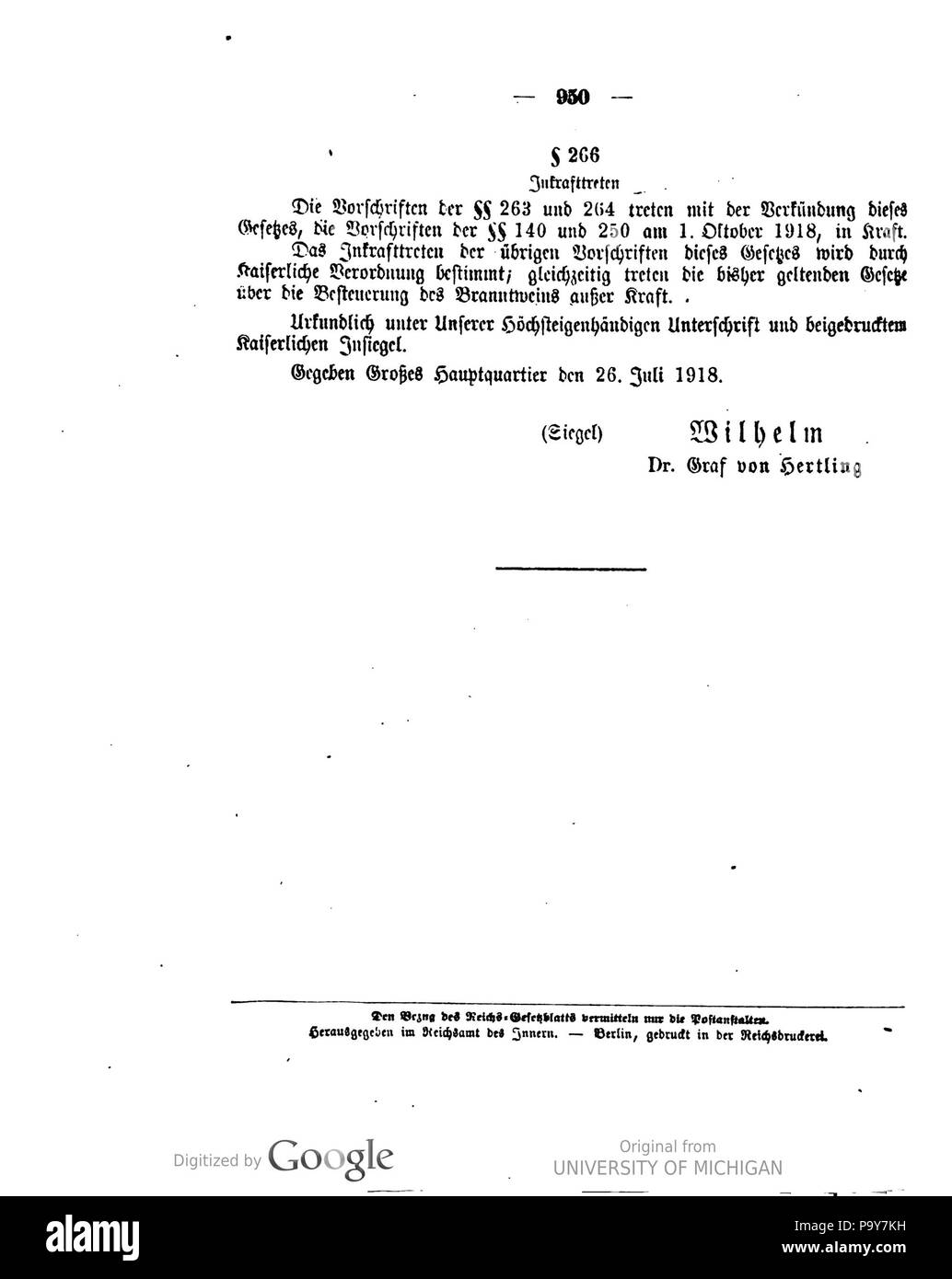 482 Deutsches Reichsgesetzblatt 1918 099 0950 Foto Stock