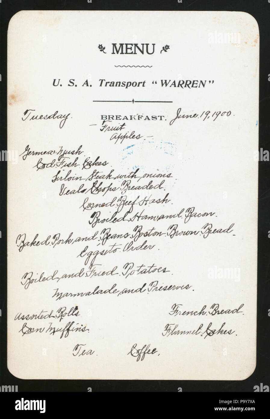 243 PRIMA COLAZIONE (detenute da) U.S.A.(esercito) TRASPORTI WARREN (a) EN ROUTE A BORDO DI SOPRA (SS;) (NYPL ADE-274064-468339) Foto Stock