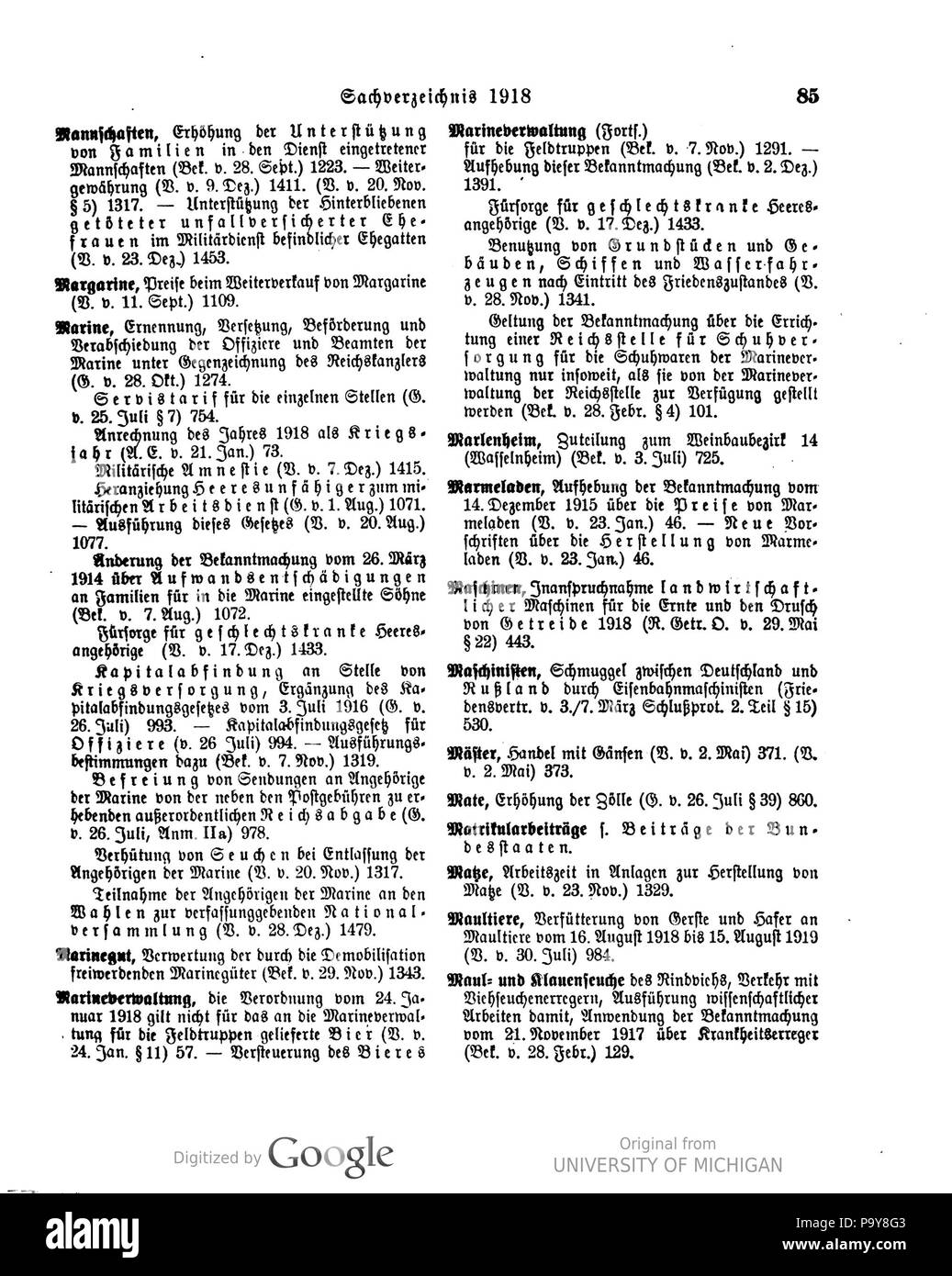 486 Deutsches Reichsgesetzblatt 1918 999 0085 Foto Stock