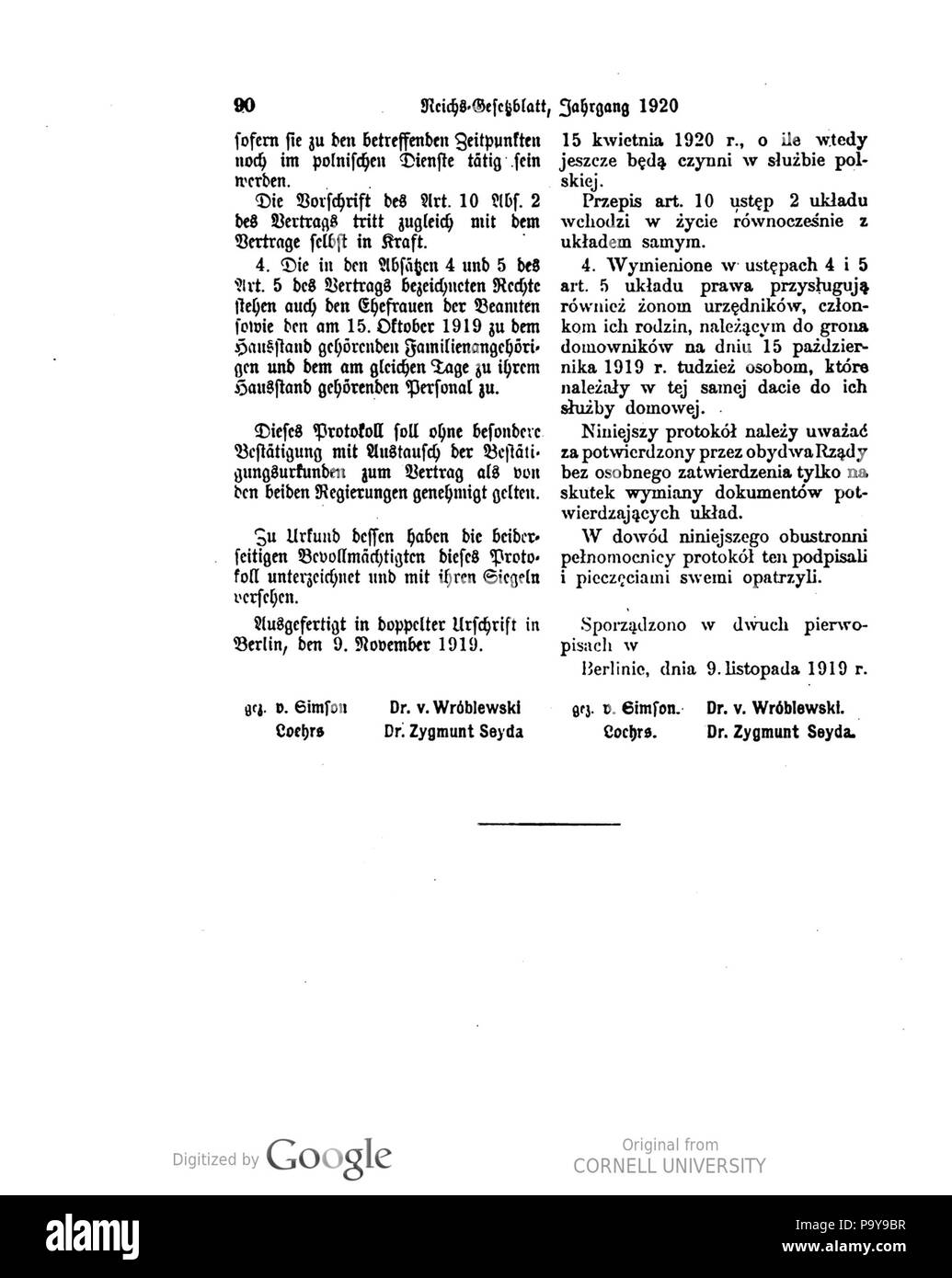 499 Deutsches Reichsgesetzblatt 1920 015 0090 Foto Stock