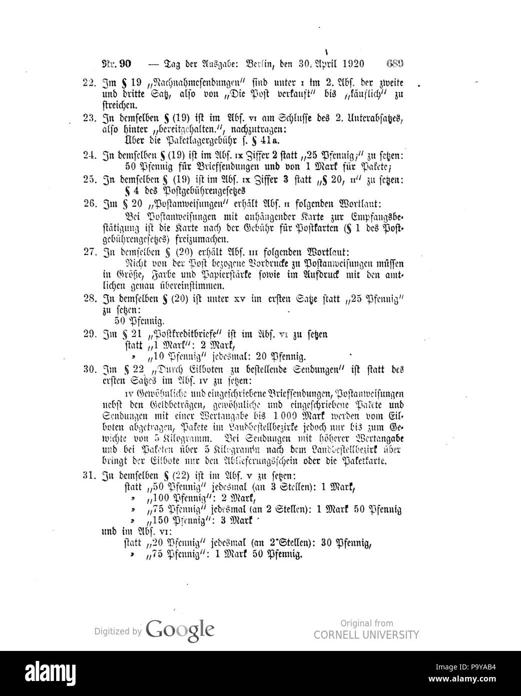 502 Deutsches Reichsgesetzblatt 1920 090 0689 Foto Stock